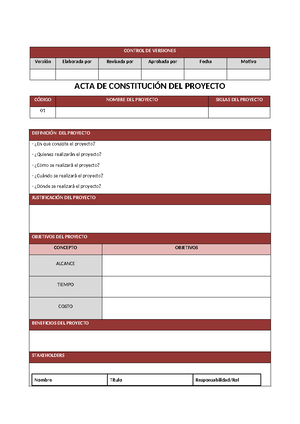 Acta de Constitucion del Proyecto Plantilla 1 - Acta de Constitución ...