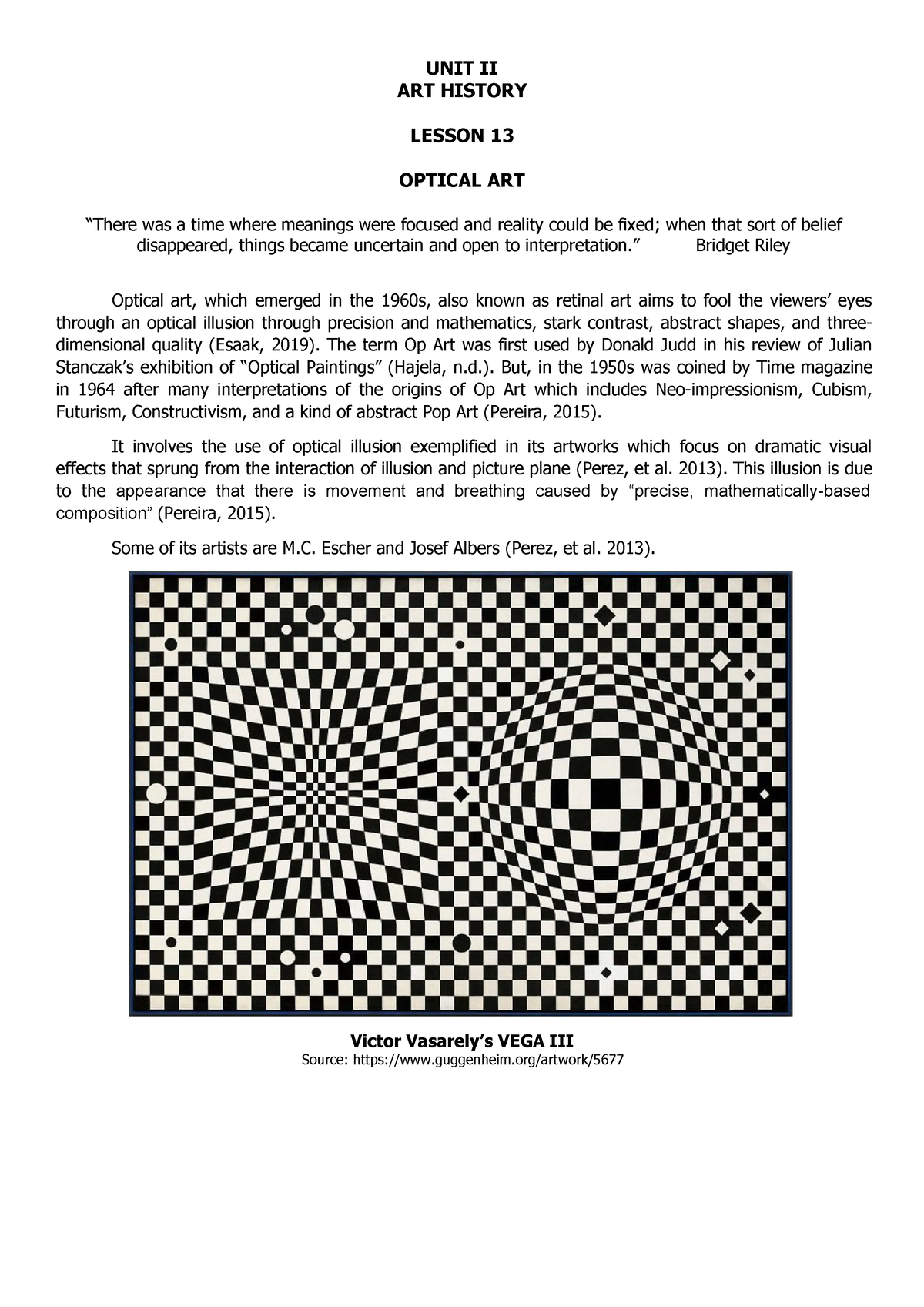 Optical ART - Summary of the Topic - UNIT II ART HISTORY LESSON 13 ...