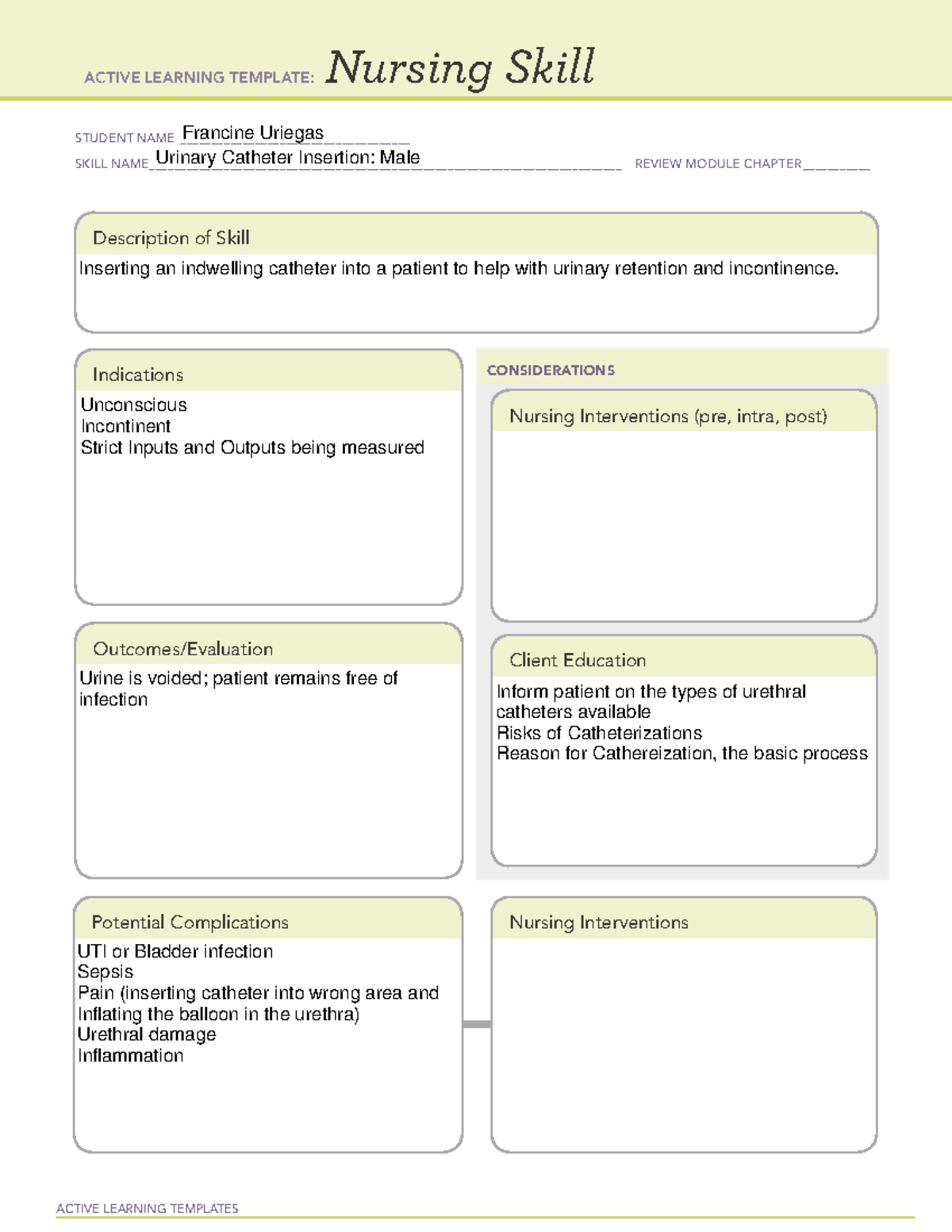 ATI Urinary Cath Women - 3100 - ACTIVE LEARNING TEMPLATES Nursing Skill ...