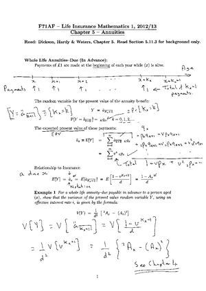 CT5 - HW - LM1 - Ch6notes - F71AF — Life Insurance Mathematics 1, 2012/ ...