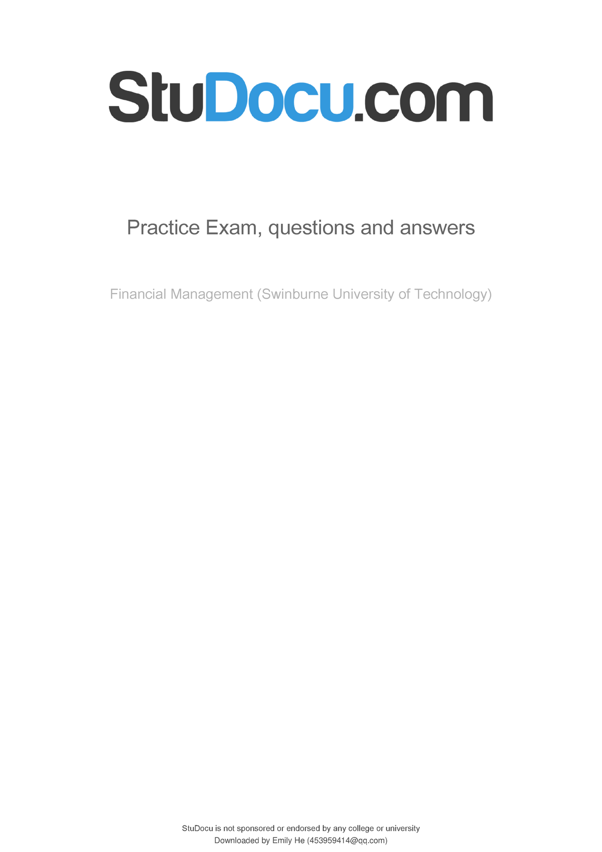 Practice Exam Questions And Answers - StuDocu Is Not Sponsored Or ...