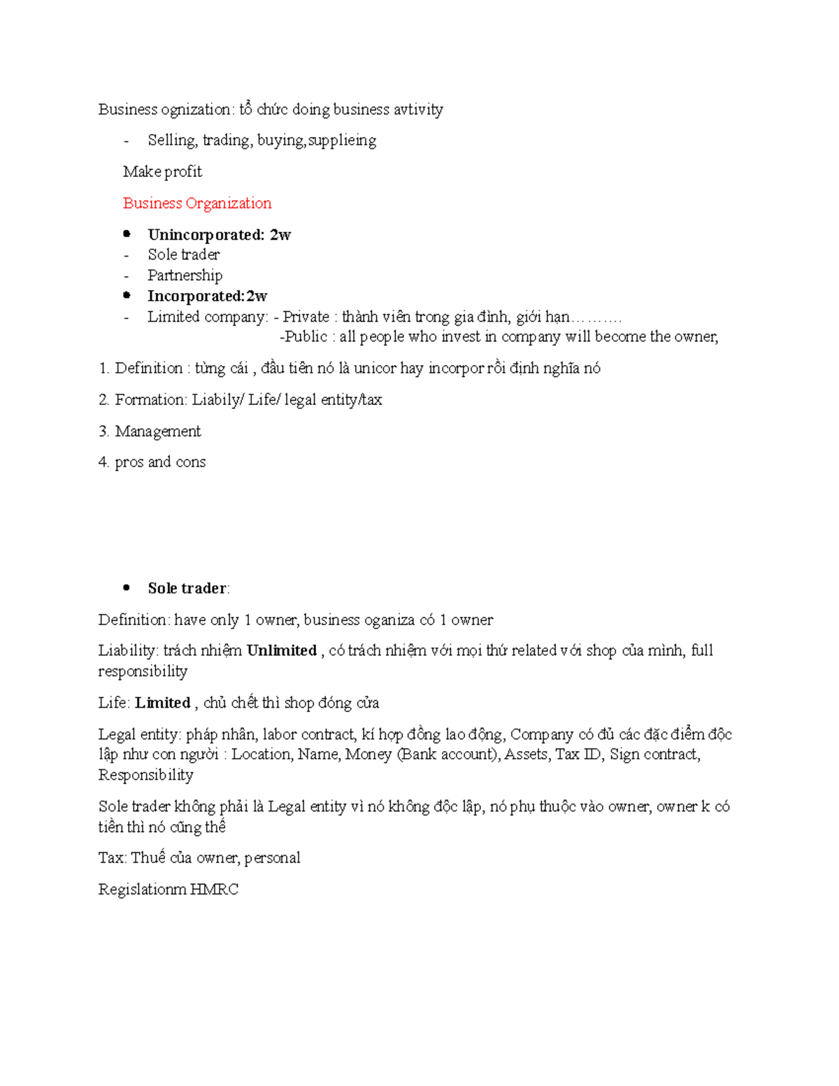 A2 Law ghi chép - Law note class - Business ognization: tổ chức doing ...