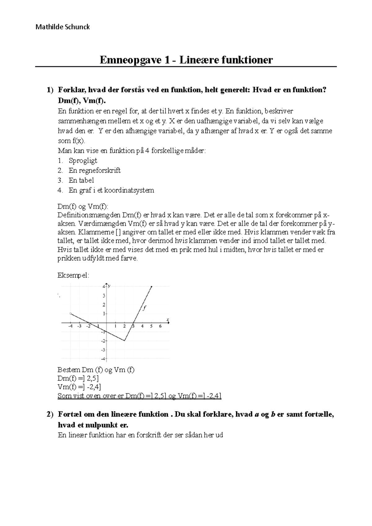 Emneopgave 1 - Lineære Funktioner - En Funktion Er En Regel For, At Der ...