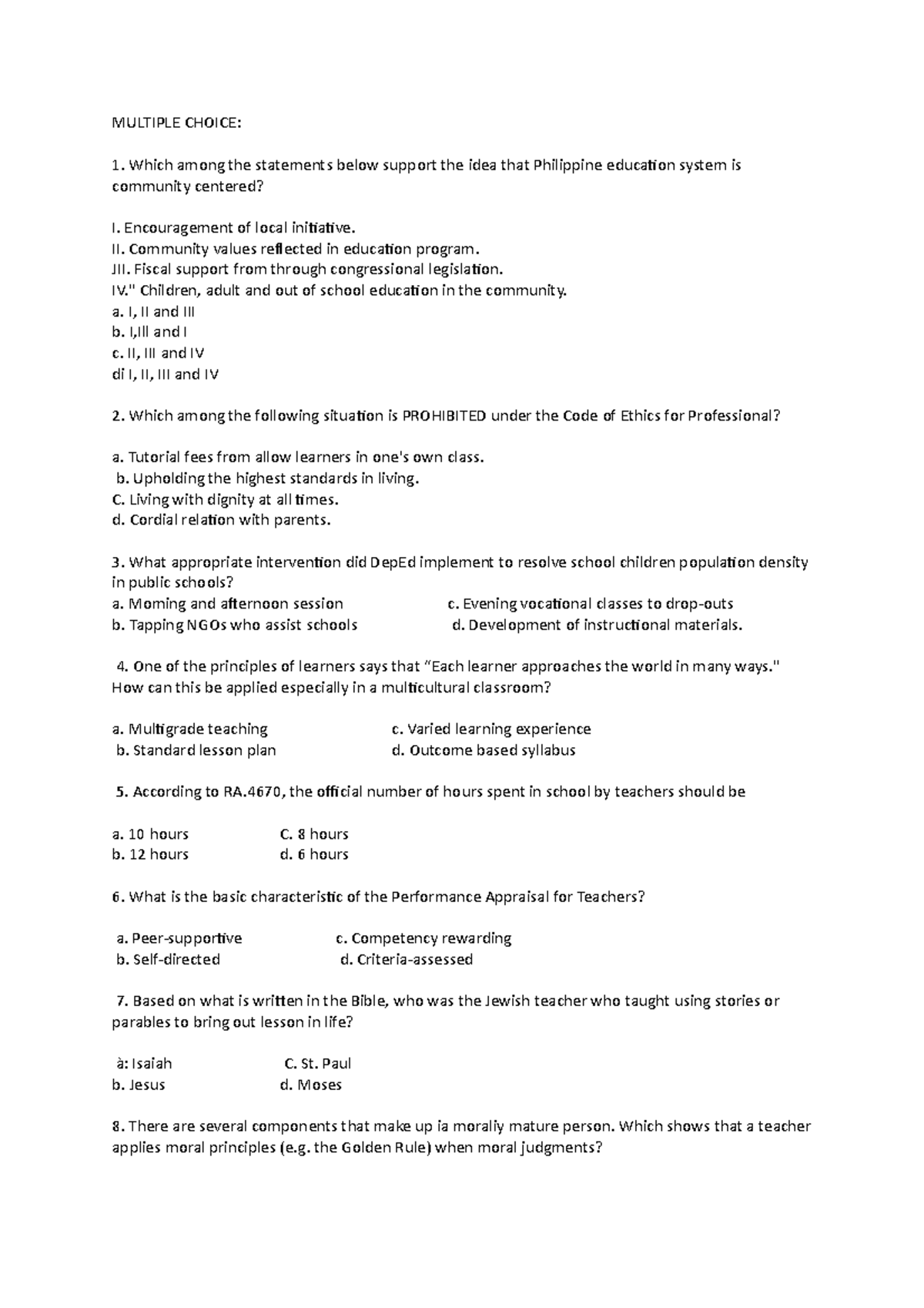 Parrallel test Multiple Choice let test - MULTIPLE CHOICE: Which among ...