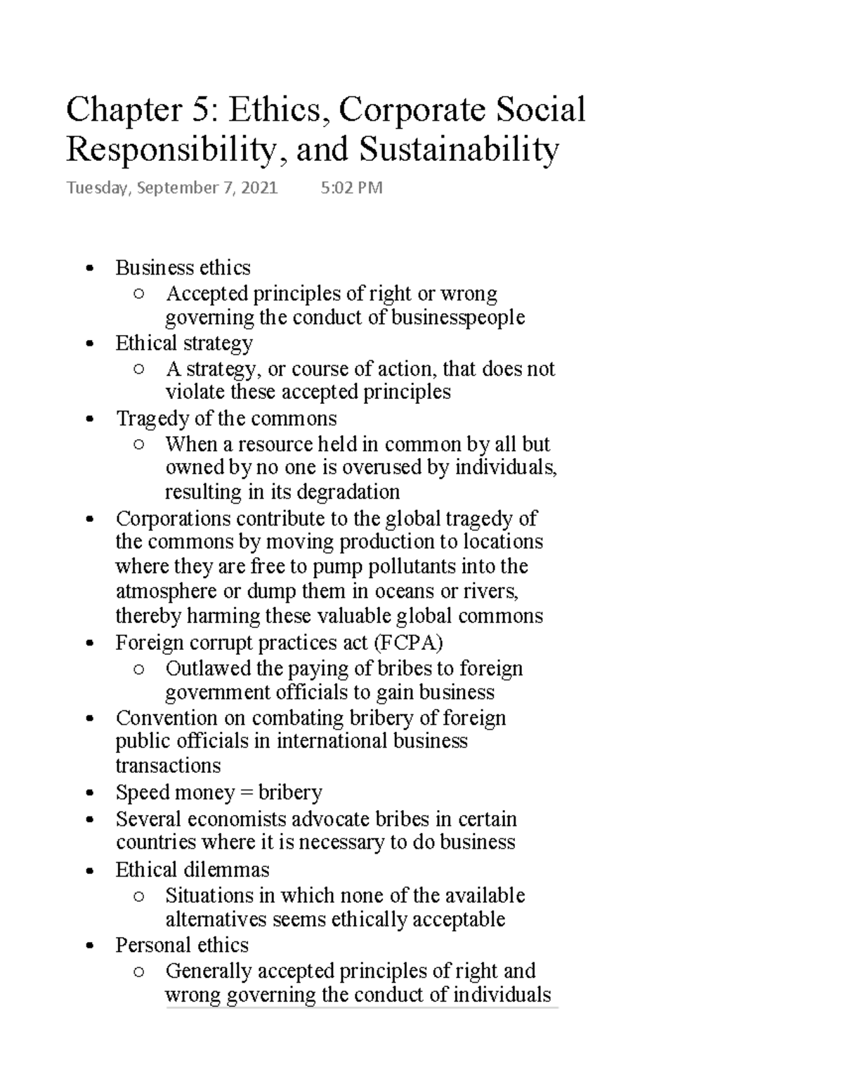 business ethics responsibility and sustainability assignment