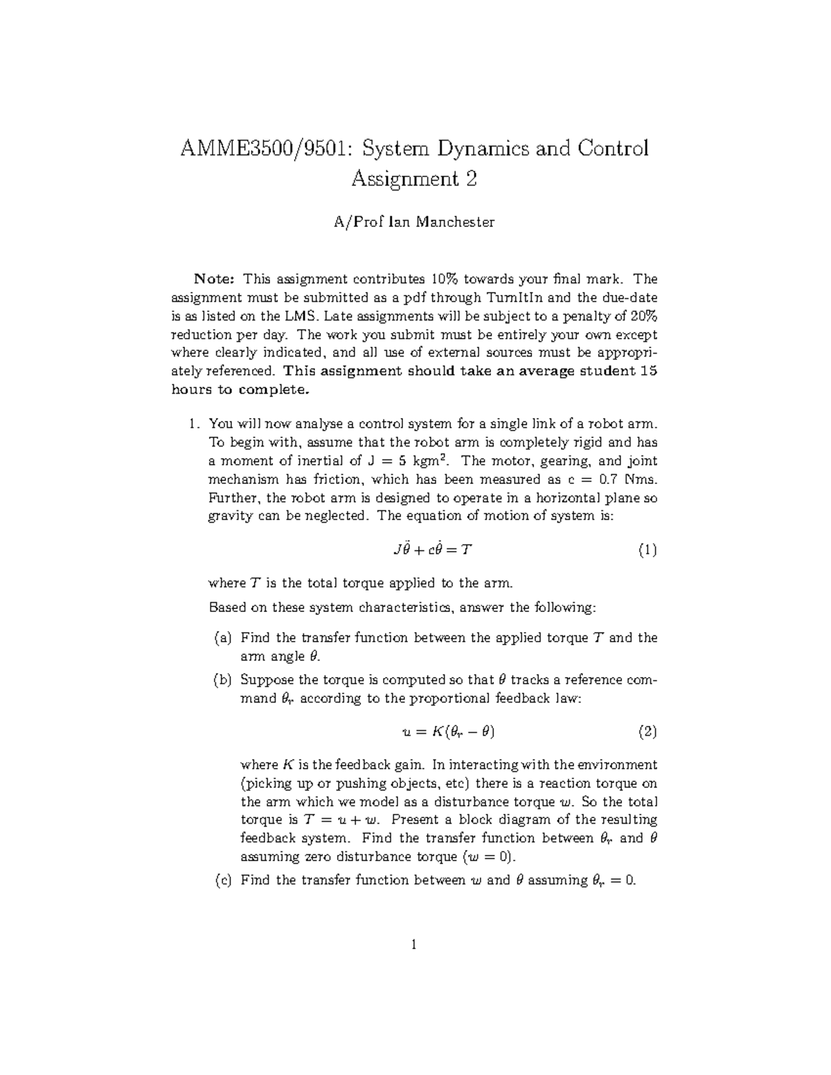 Seminar assignments - assignment 2 - System Dynamics and Control ...