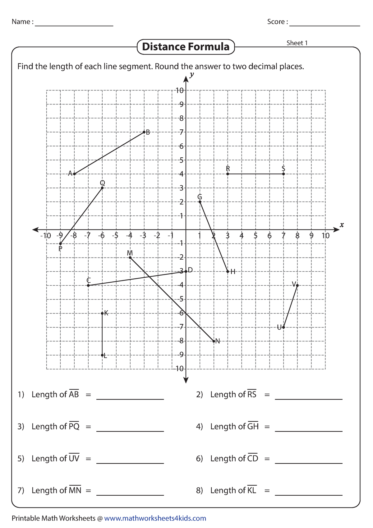 Single-grid1 - Math - Find the length of each line segment. Round the ...