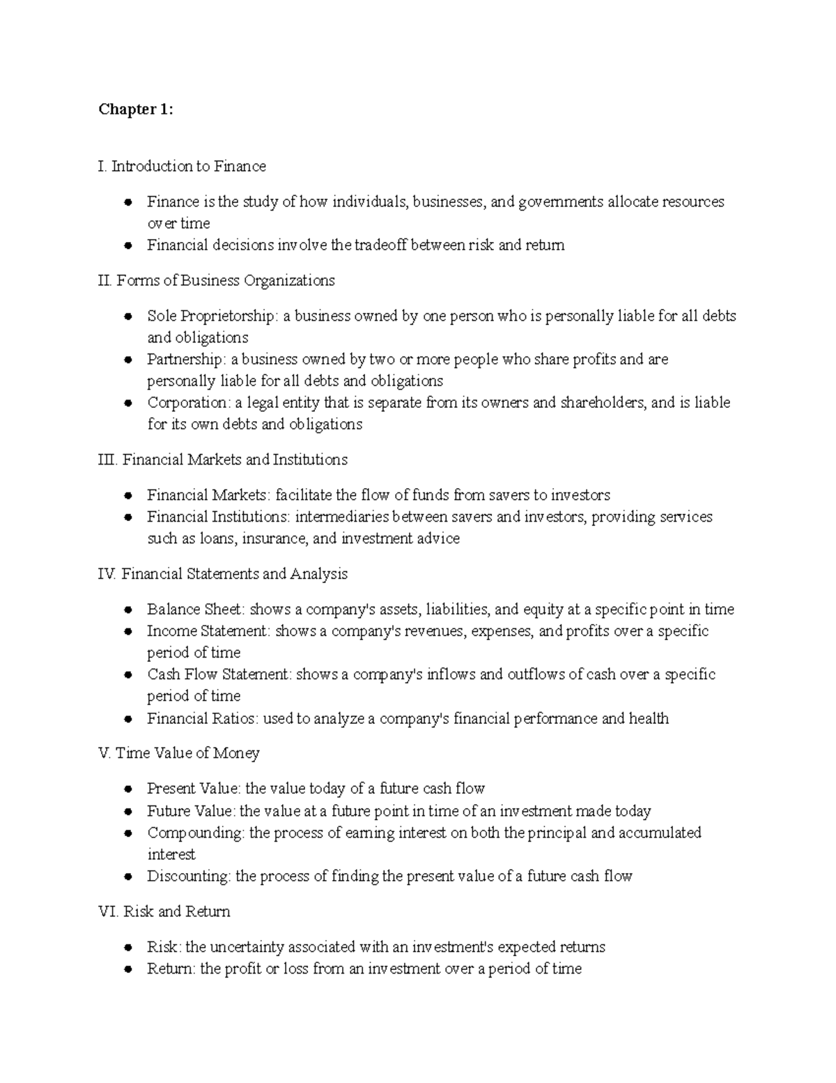 FIN 221 Chapter 1 - FIN 221 Notes For Ch 1 - Chapter 1: I. Introduction ...