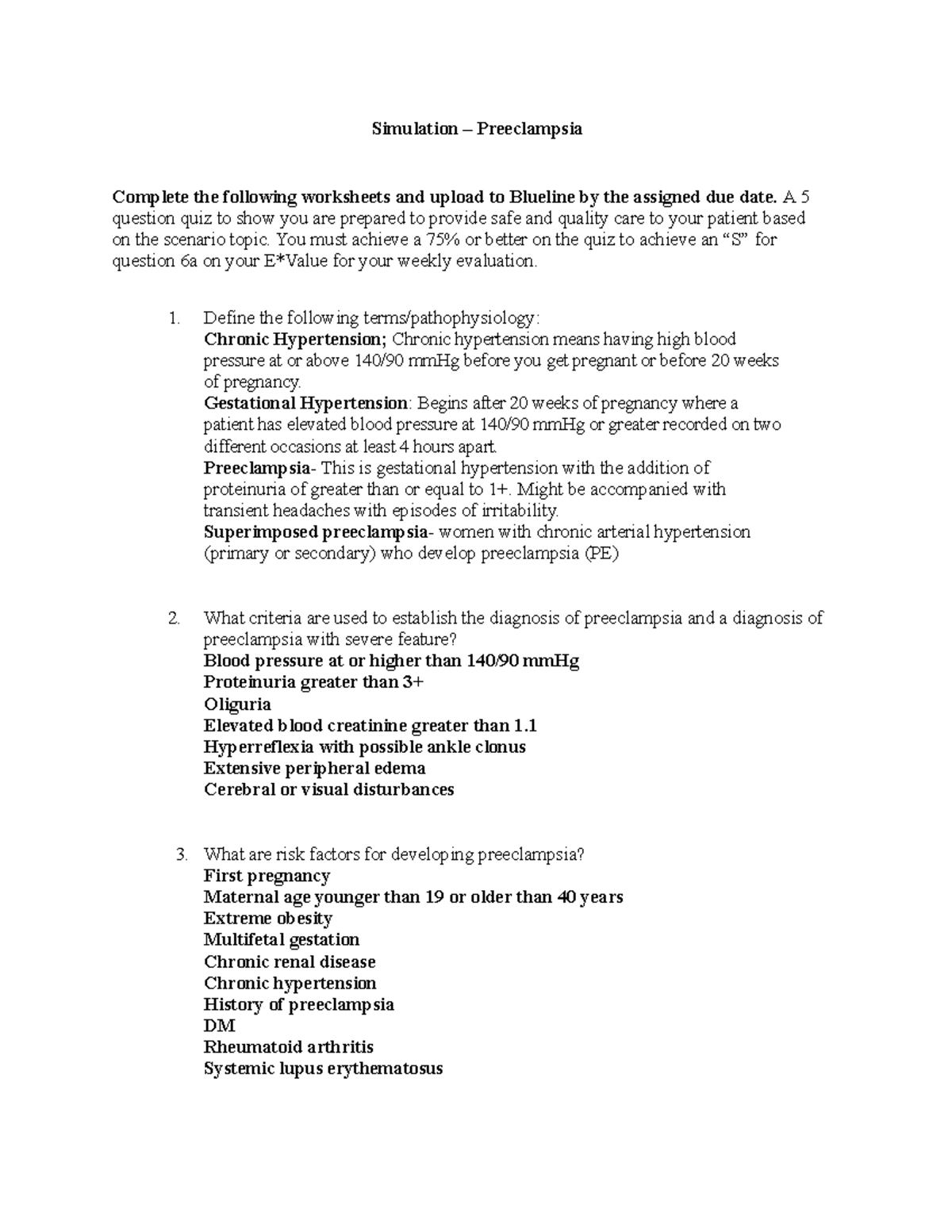 SV Simulation Preeclampsia Questions Simulation Preeclampsia