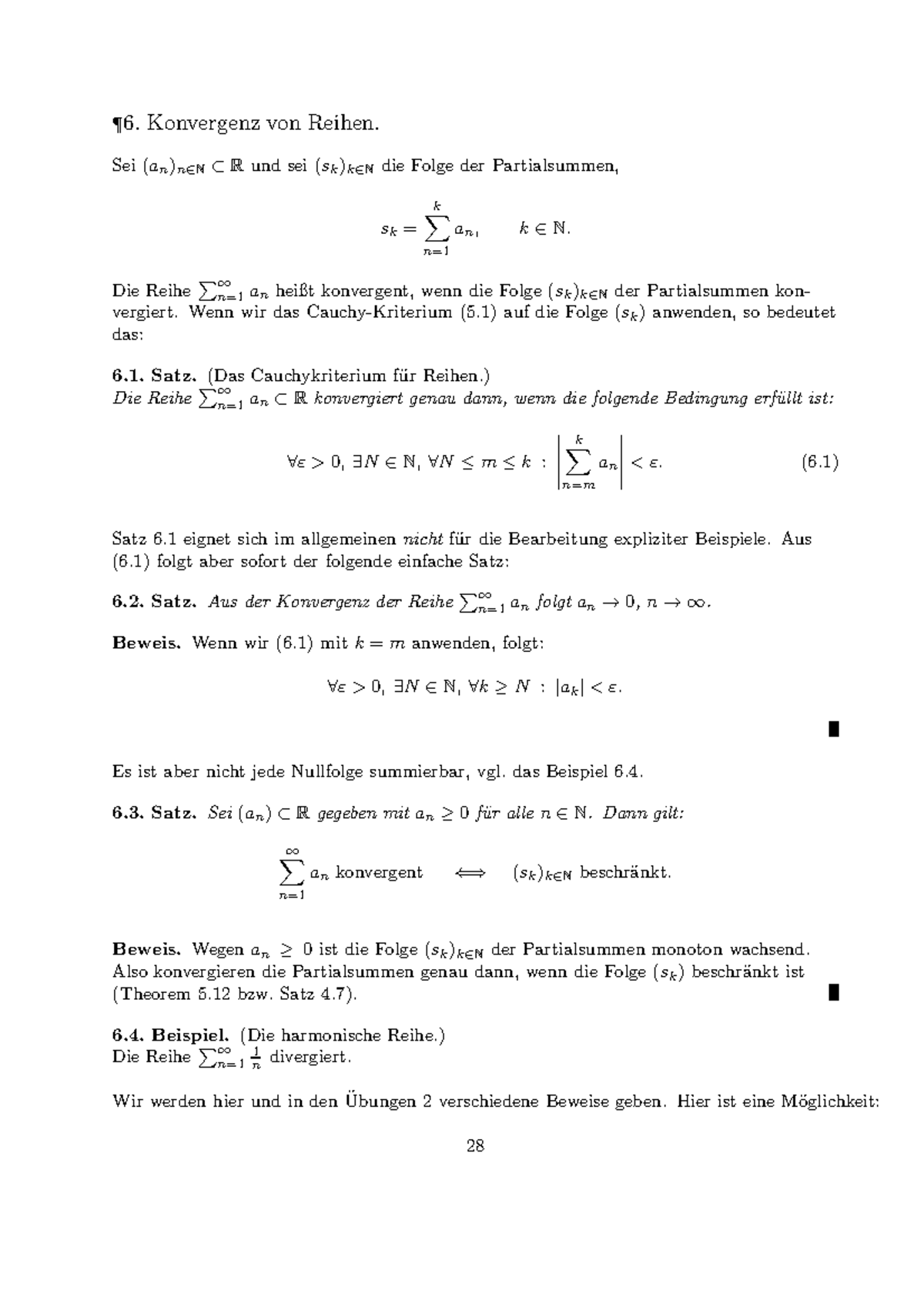 06 Konvergenz Von Reihen - Sei (an R Und Sei (sk Die Folge Der ...