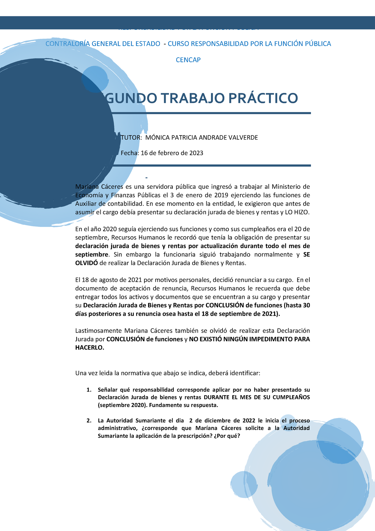 Trabajo Práctico Nº 2 - DJBR - RESPONSABILIDAD POR LA FUNCI”N P⁄BLICA ...