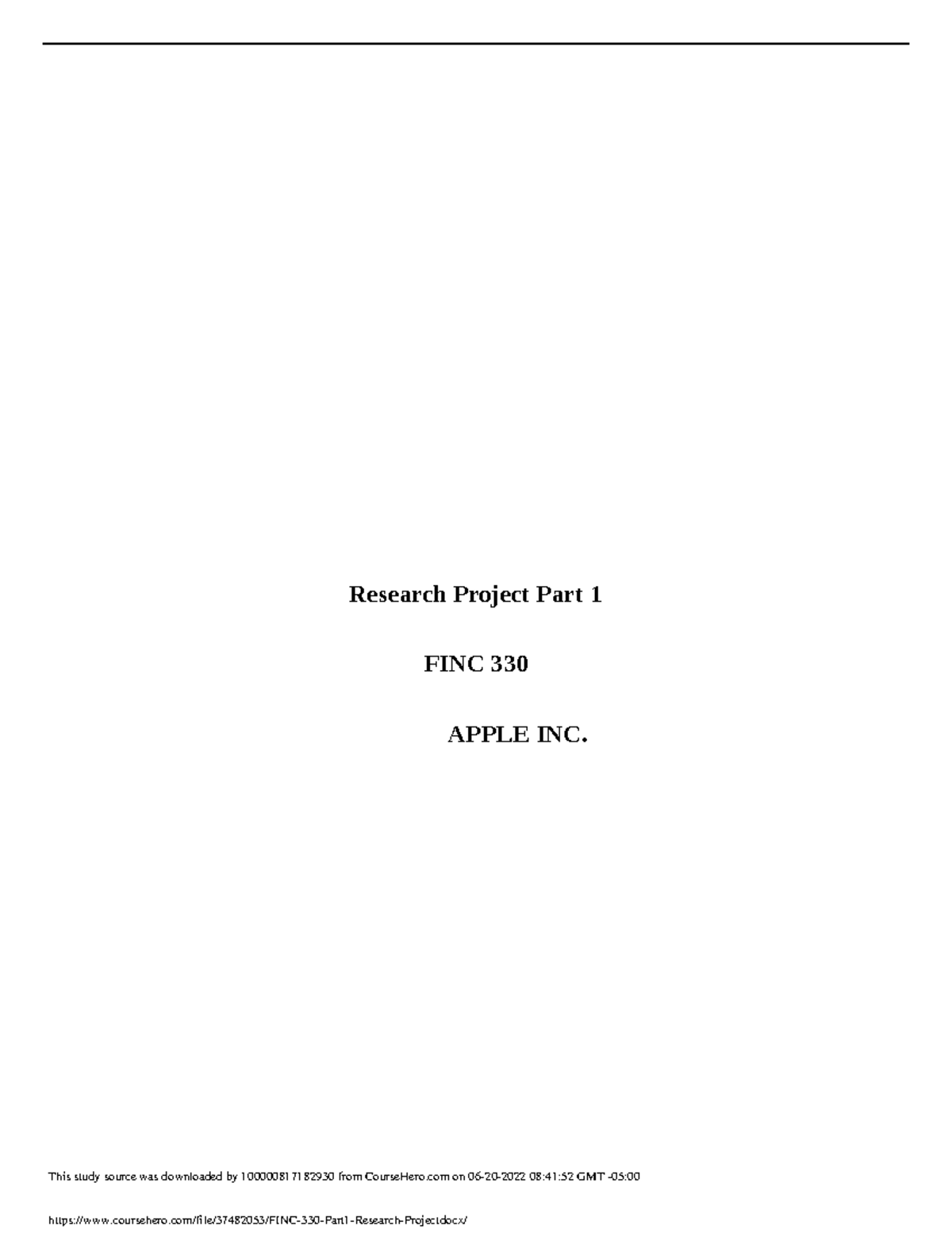 FINC 330 Part1 Research Project - Research Project Part 1 FINC 330 ...