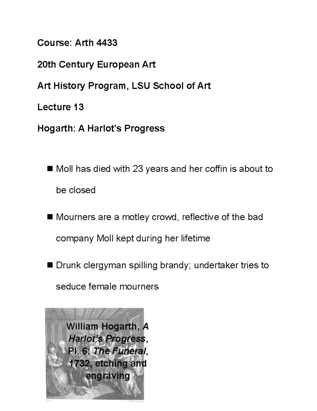 A Rake’s Progress notes Course Arth 4433 20th Century European Art