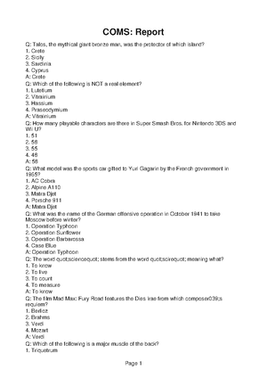 COMS229 Progress Report 4 - COMS: Practice Question 1: Category ...