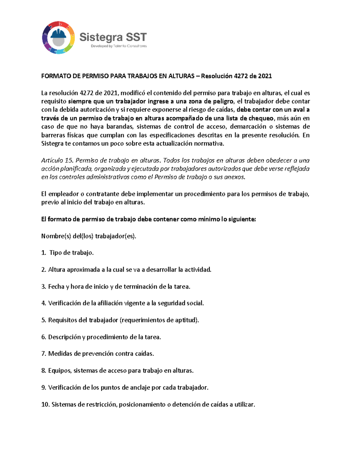 Actualizacion de Ley Trabajo en Alturas - FORMATO DE PERMISO PARA ...