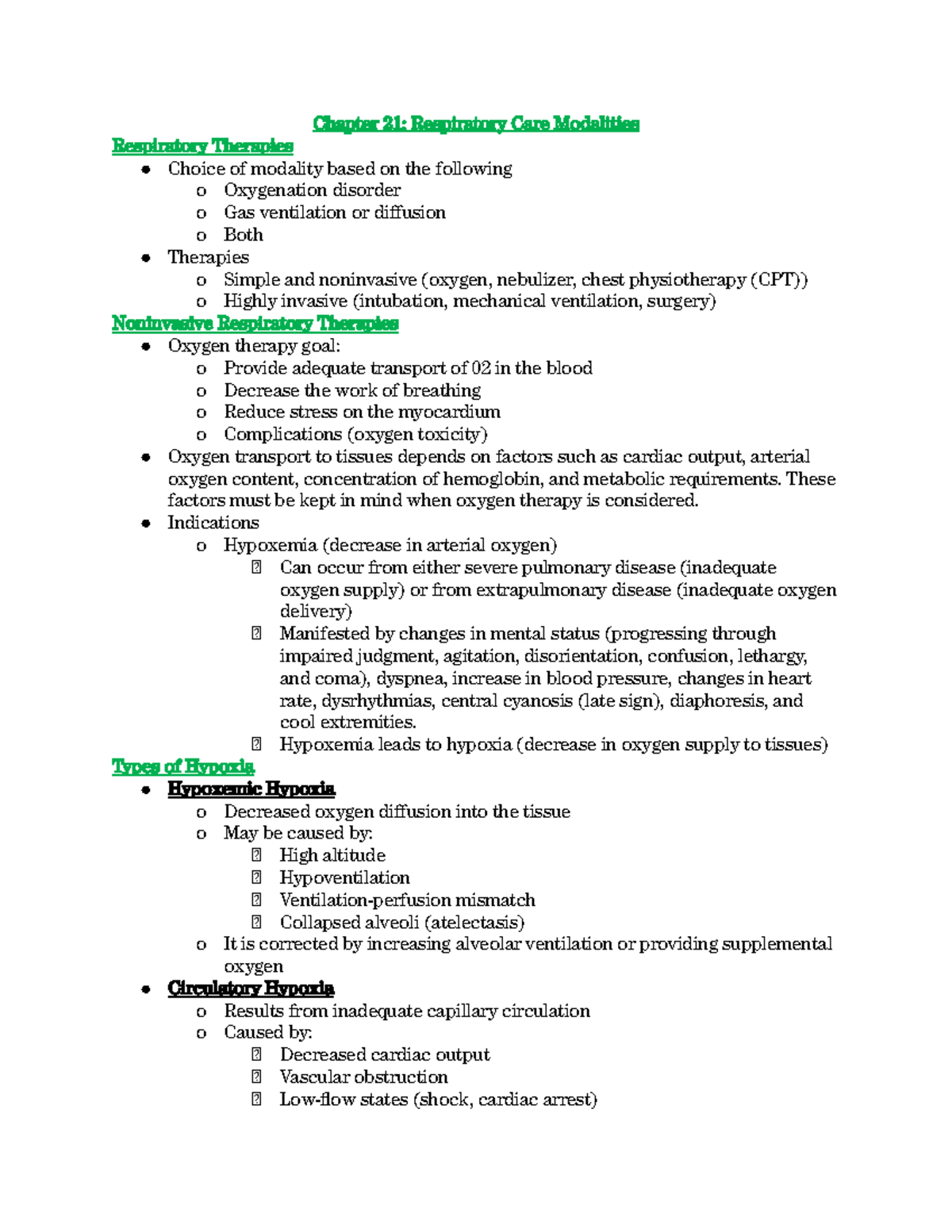 Chapter 21 Respiratory Care Modalities - Chapter 21: Respiratory Care ...