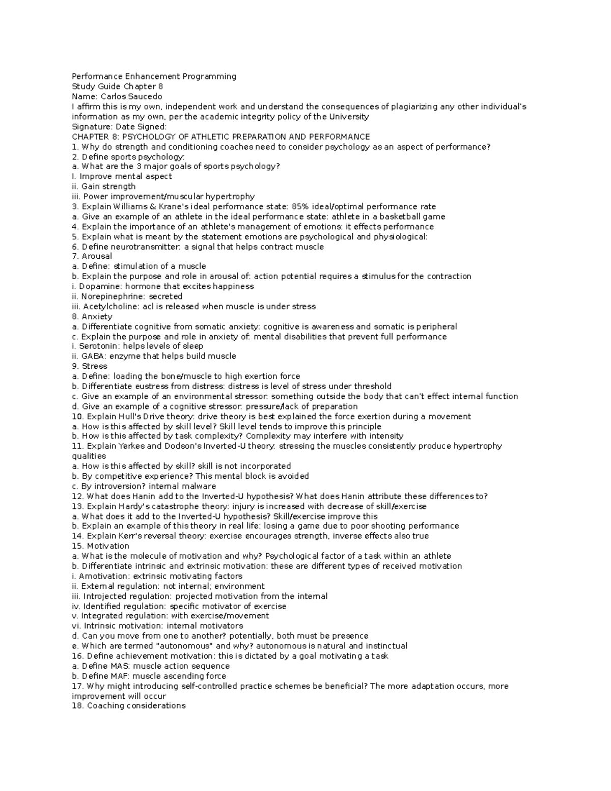 Ch.8 Study Guide PEP - Performance Enhancement Programming notes to ...