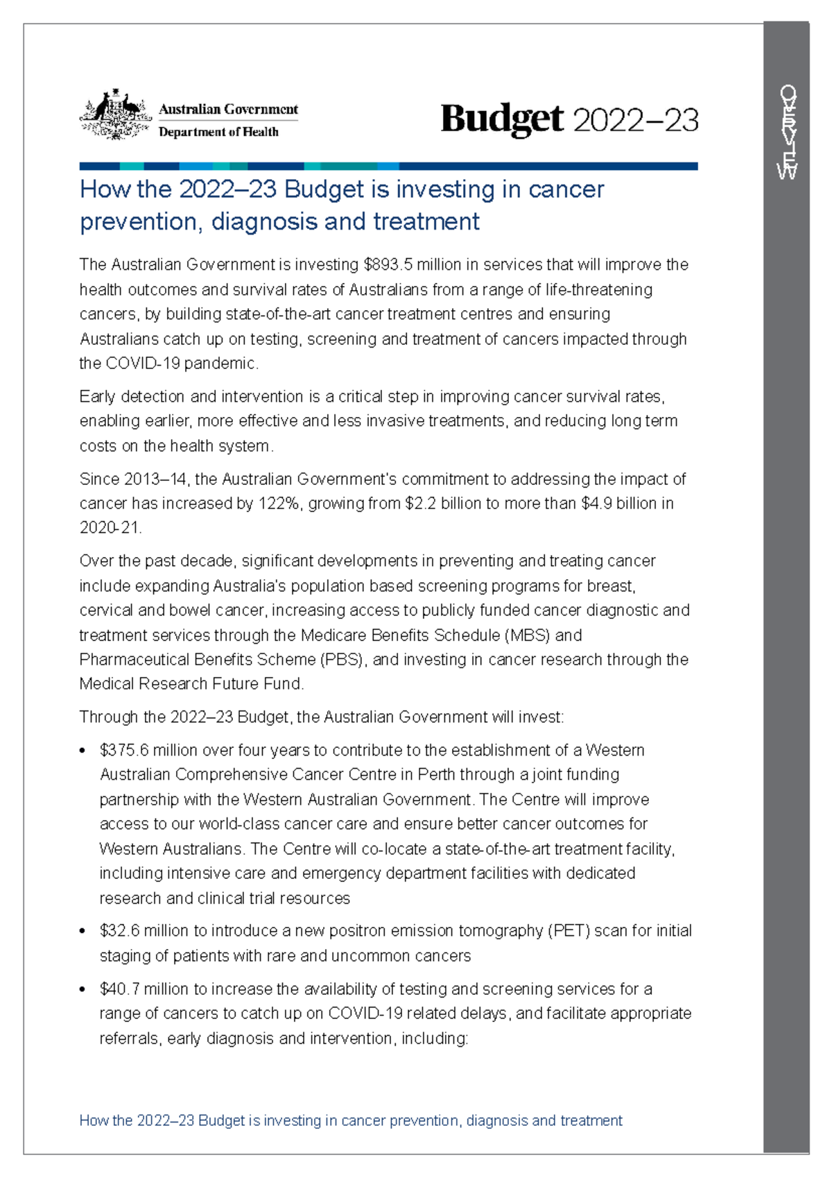 Budget 2022 23 investing in cancer prevention diagnoses and treatment