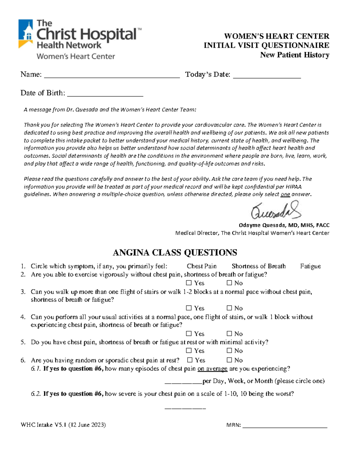 Womens-Heart-Center-Intake V5.1 6 - WHC Intake V5 (12 June 2023 ) MRN