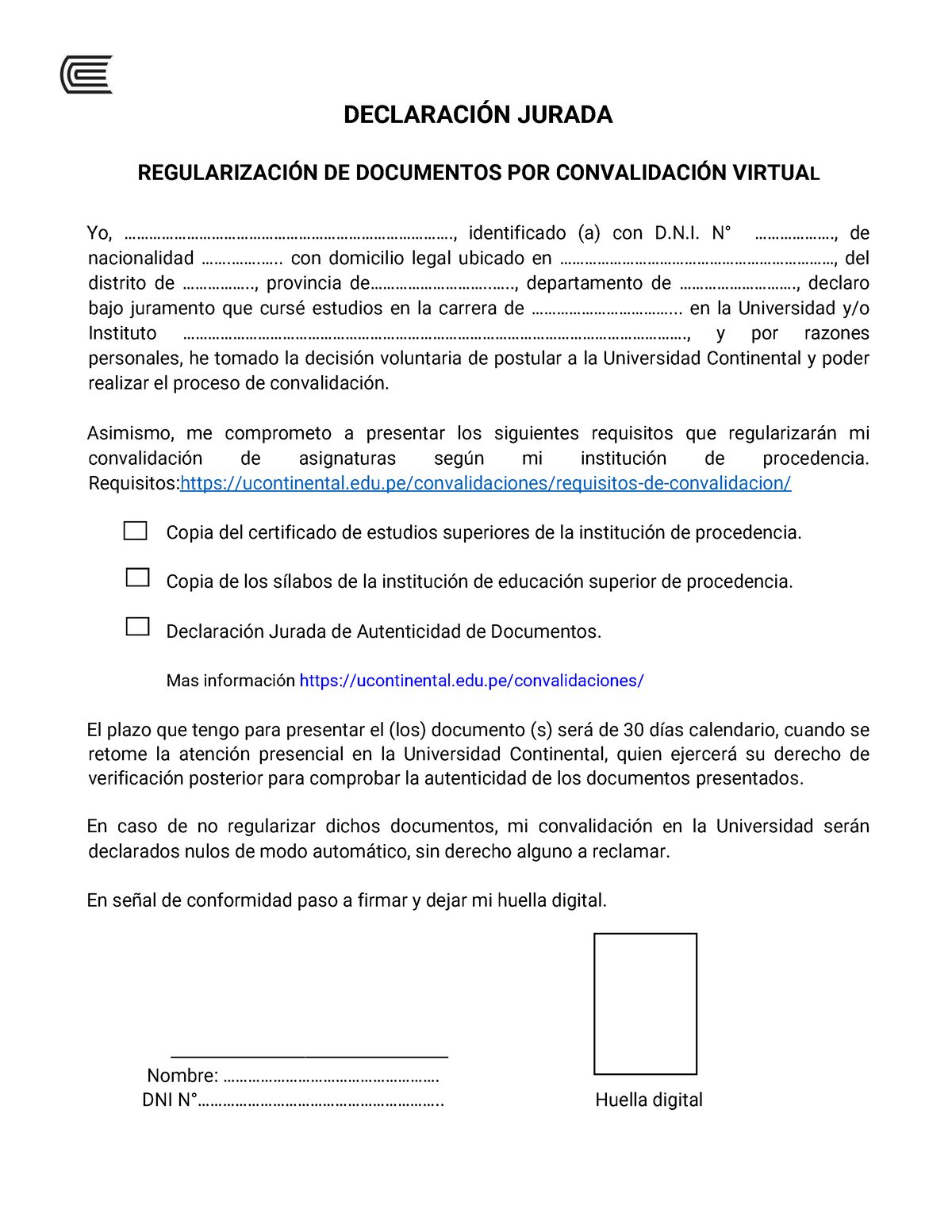 Declaracion Jurada Regularizacion - DECLARACI”N JURADA REGULARIZACI”N ...