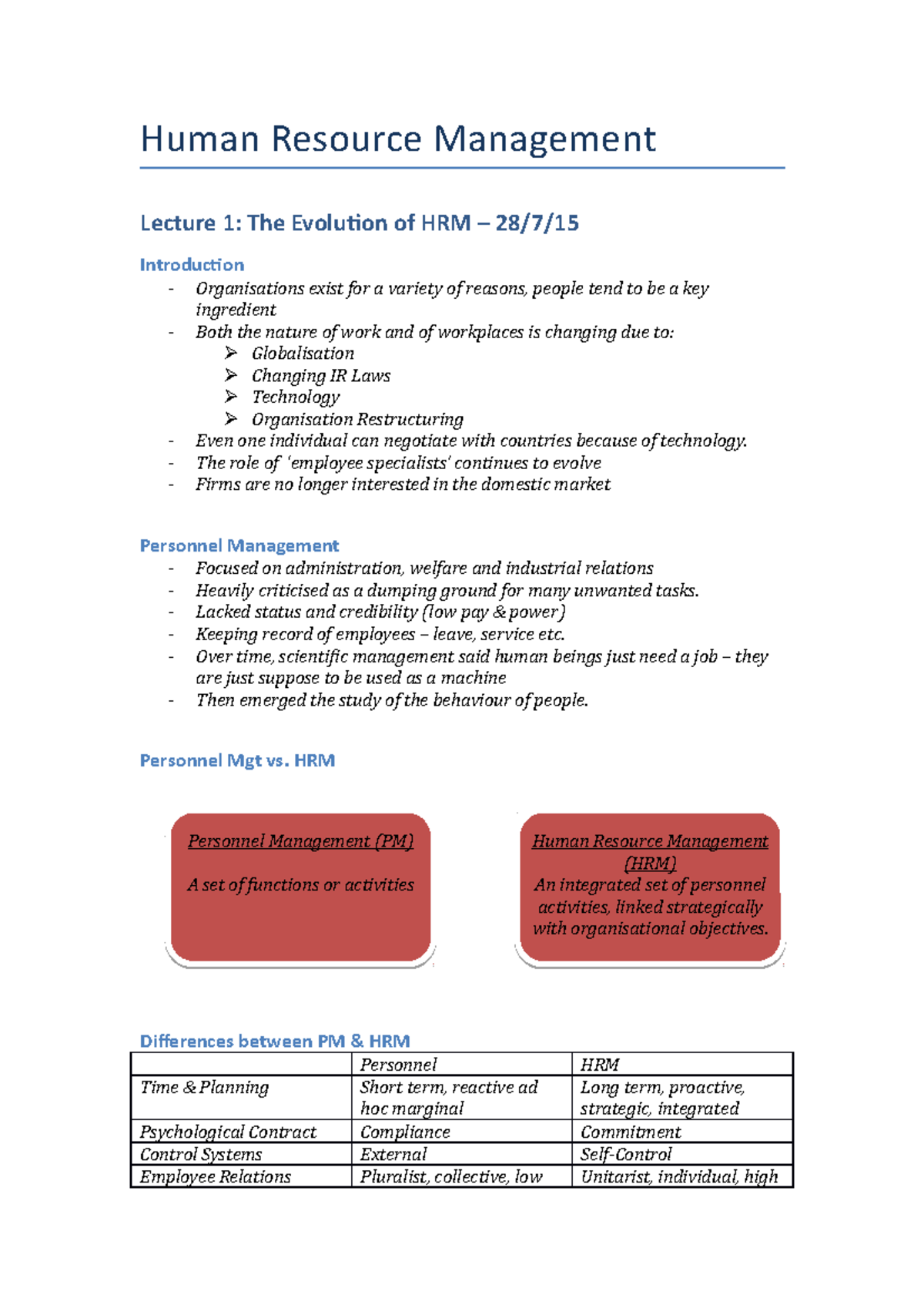 Human Resource Management Lecture Notes - Human Resource Management ...