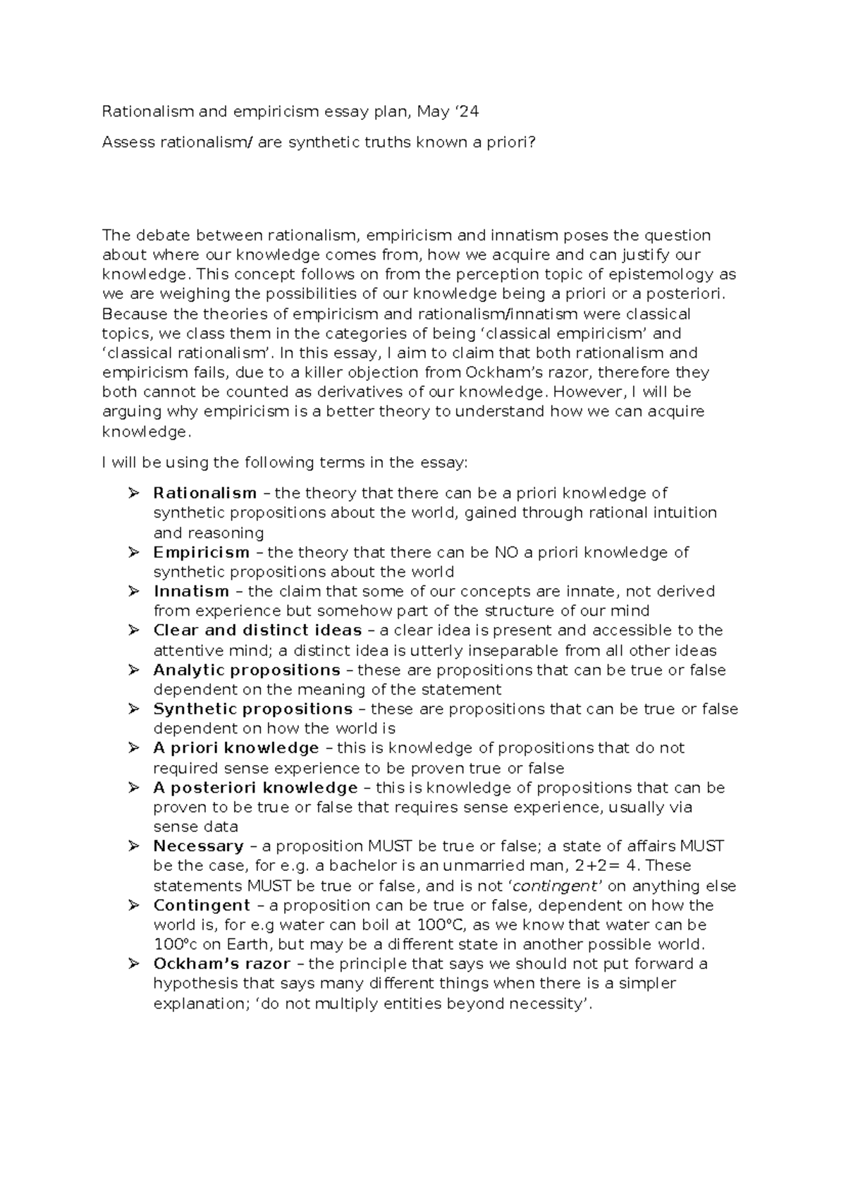 Rational vs. empiricism vs innatism, May '24 - Rationalism and ...