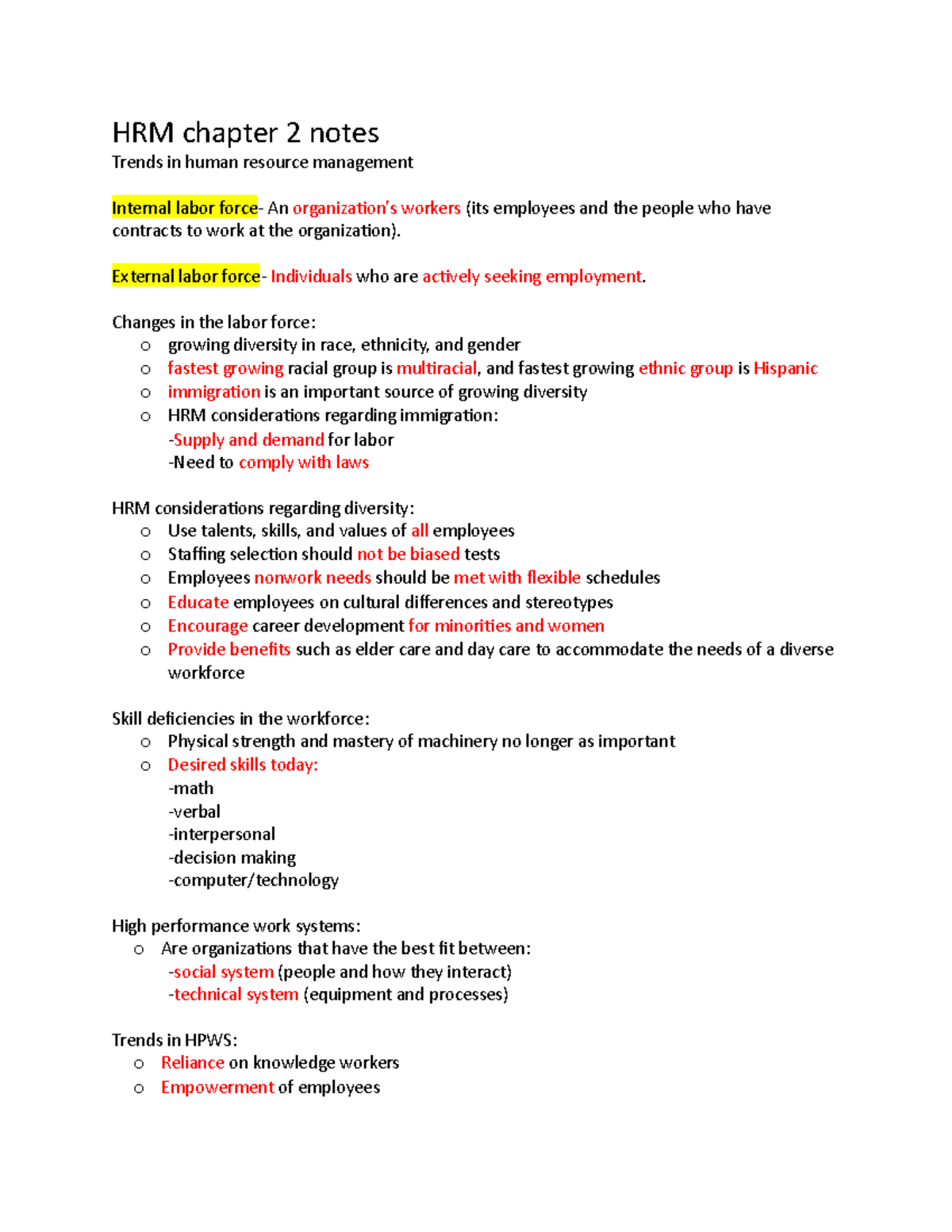 HRM Chapter 2 Notes - Dr. Smith Class - HRM Chapter 2 Notes Trends In ...