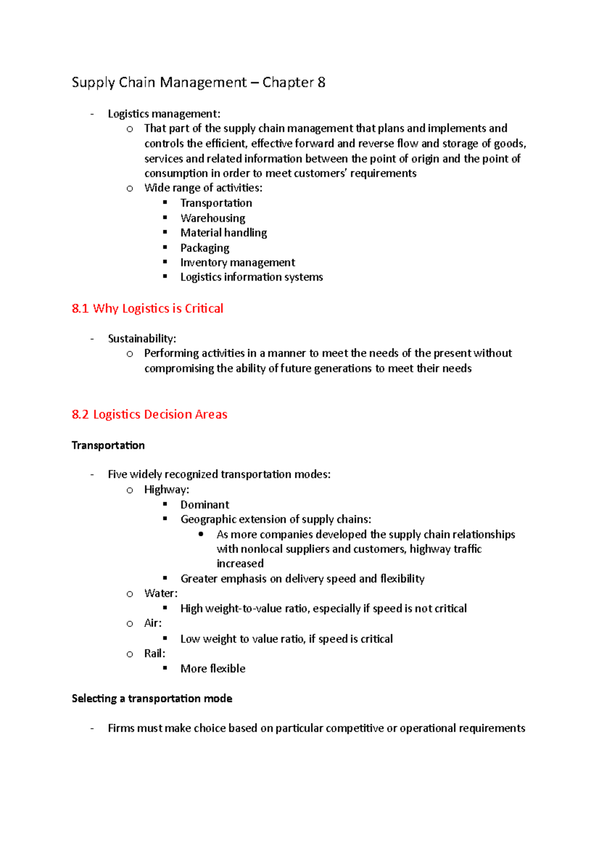 Supply Chain Management Chapter 8 - Freight forwarder: o An agent who ...