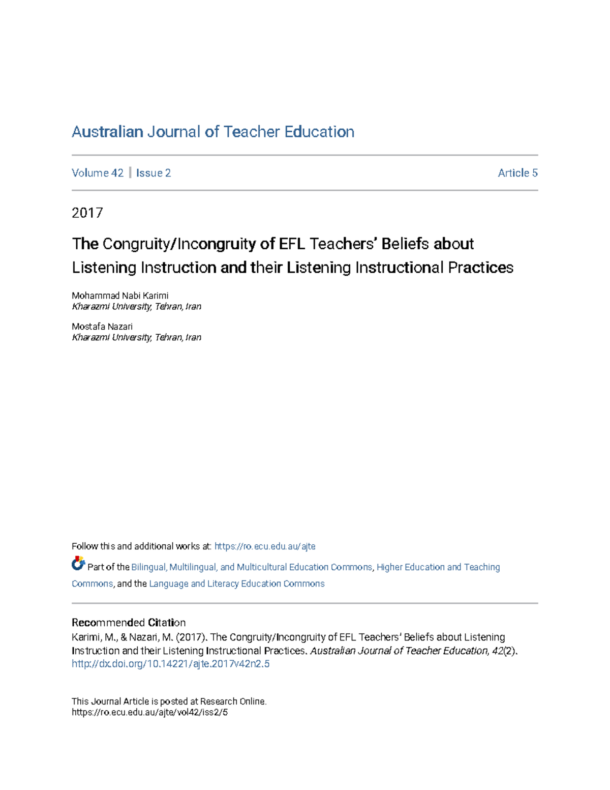 EFL Teachers Listening Beliefs and Practices - Australian Journal of ...