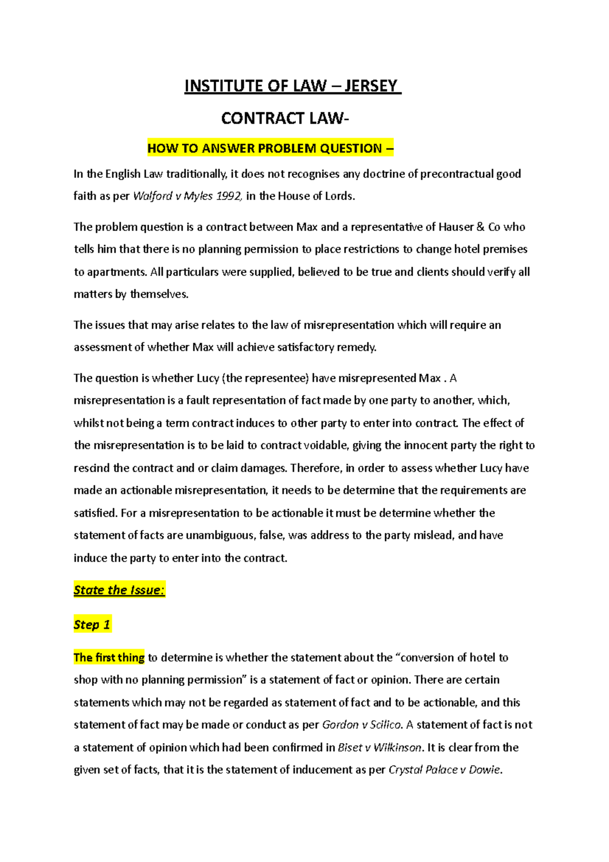 Contract LAW - HOW TO Answer Problem Questions.docx 2 - INSTITUTE OF ...