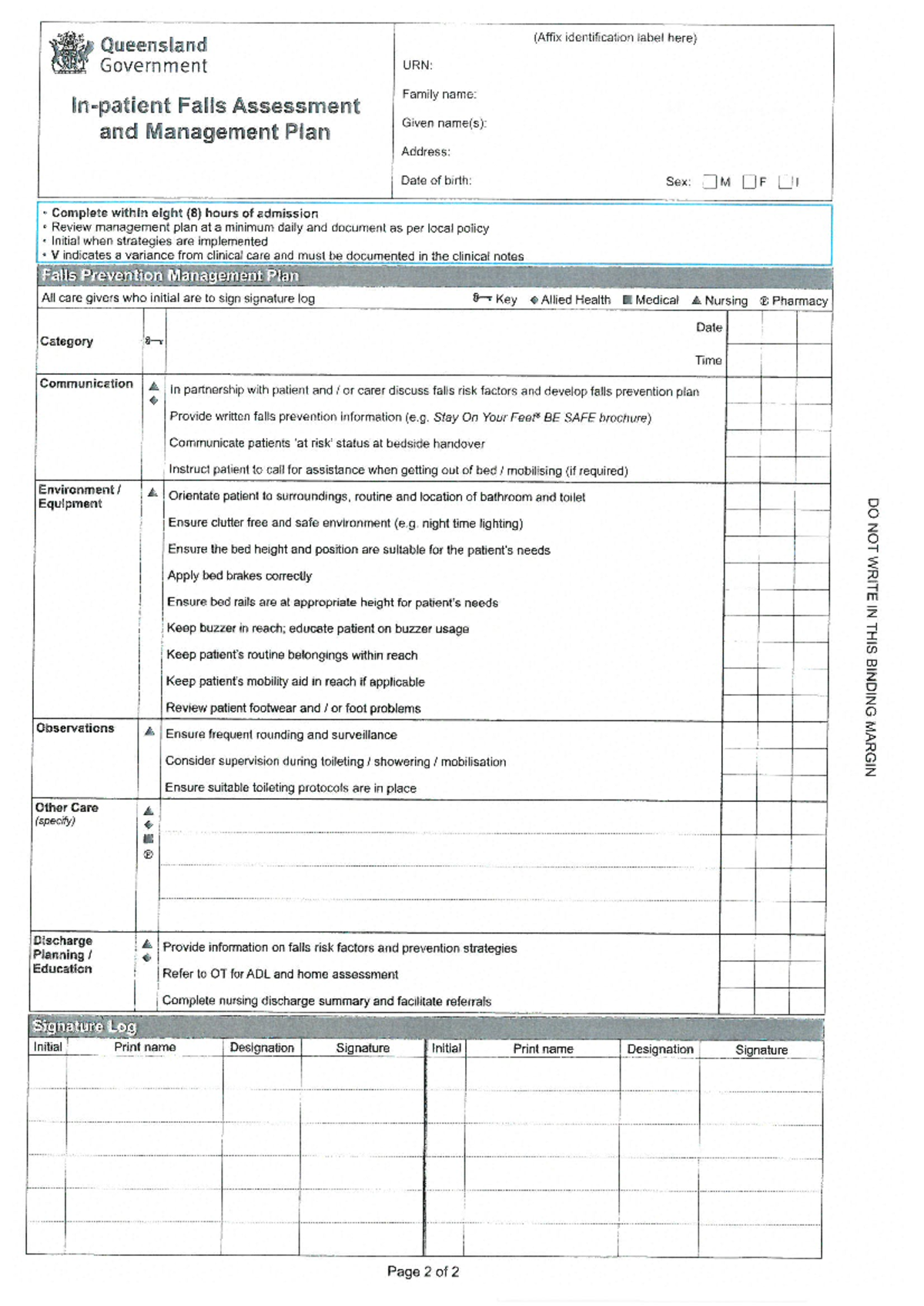 Falls Assessment form - try - BUS 108 - Studocu