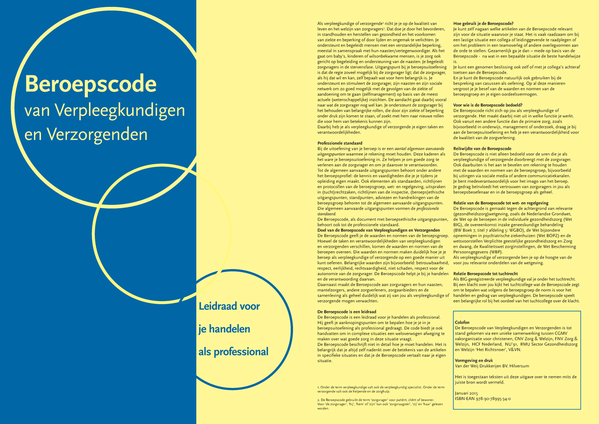 Beroepscode van Verpleegkundigen en Verzorgenden - Beroepscode van