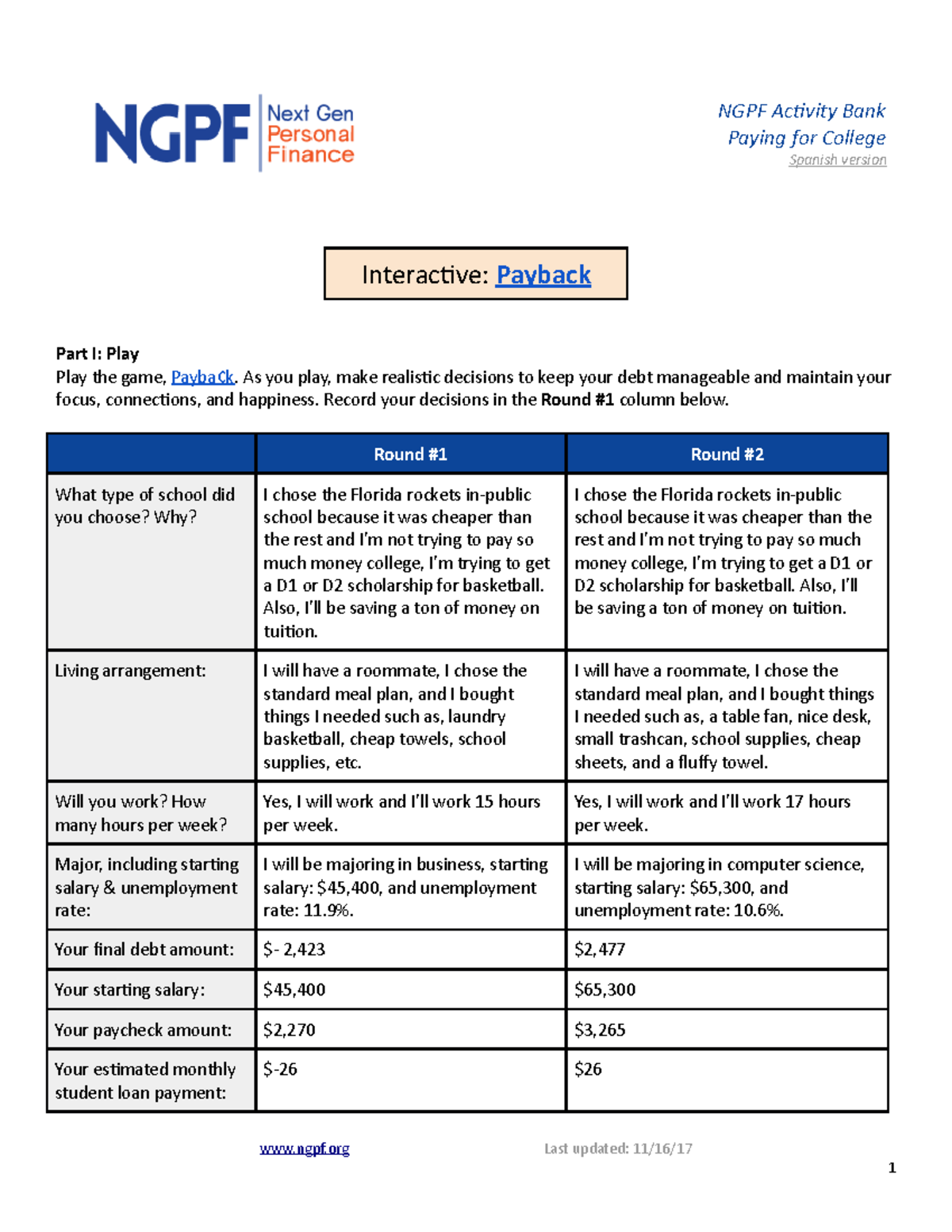 5.6 Interactive Payback - NGPF Activity Bank Paying For College Spanish ...