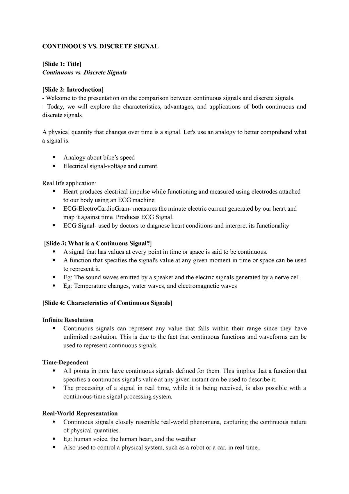 Continuous VS Discrete Signal - CONTINOOUS VS. DISCRETE SIGNAL [Slide 1 ...