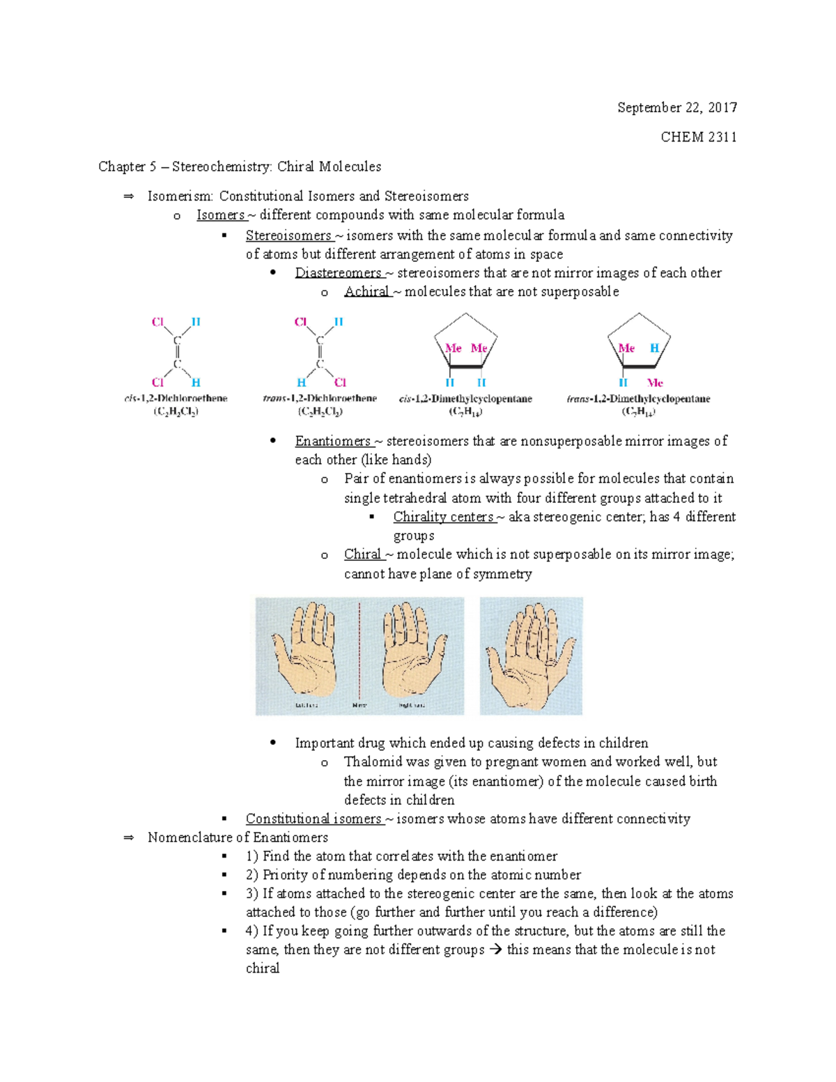 Chapter 5 Lecture Notes (9 - September 22, 2017 CHEM 2311 Chapter 5 ...