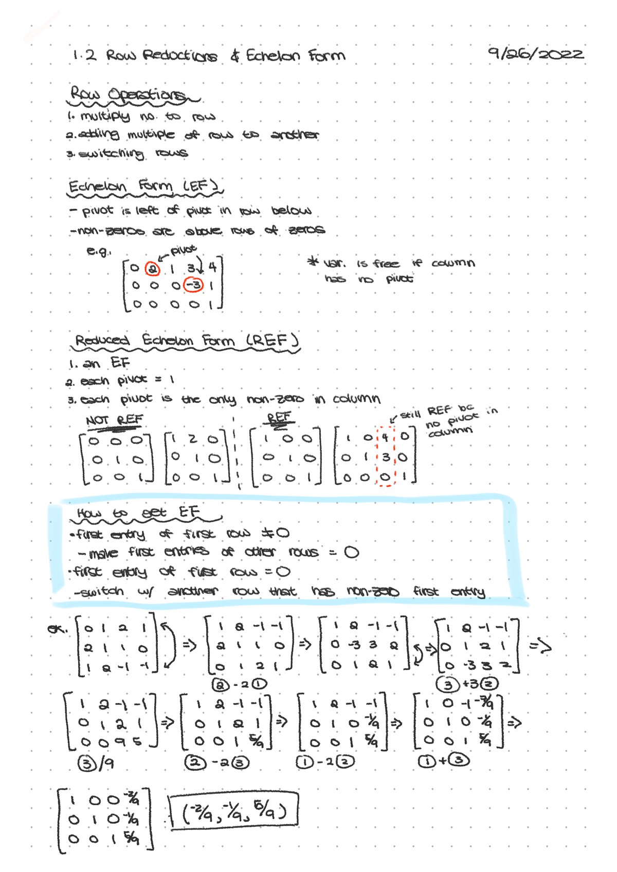 1.2 Row Reduction and Echelon Forms - MATH 3A - Studocu