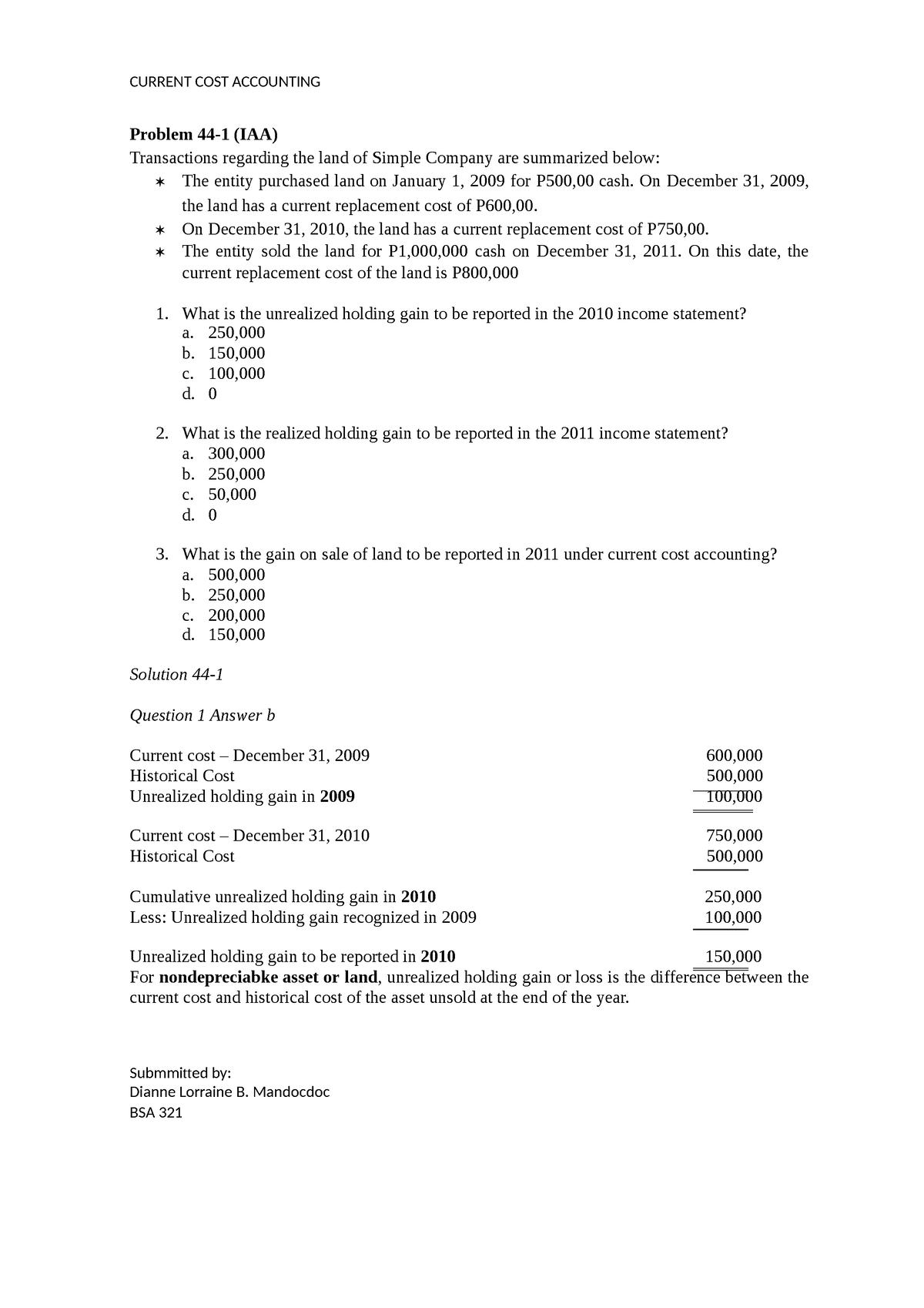 Chap23current cost accounting answer - Problem 44-1 (IAA) Transactions ...