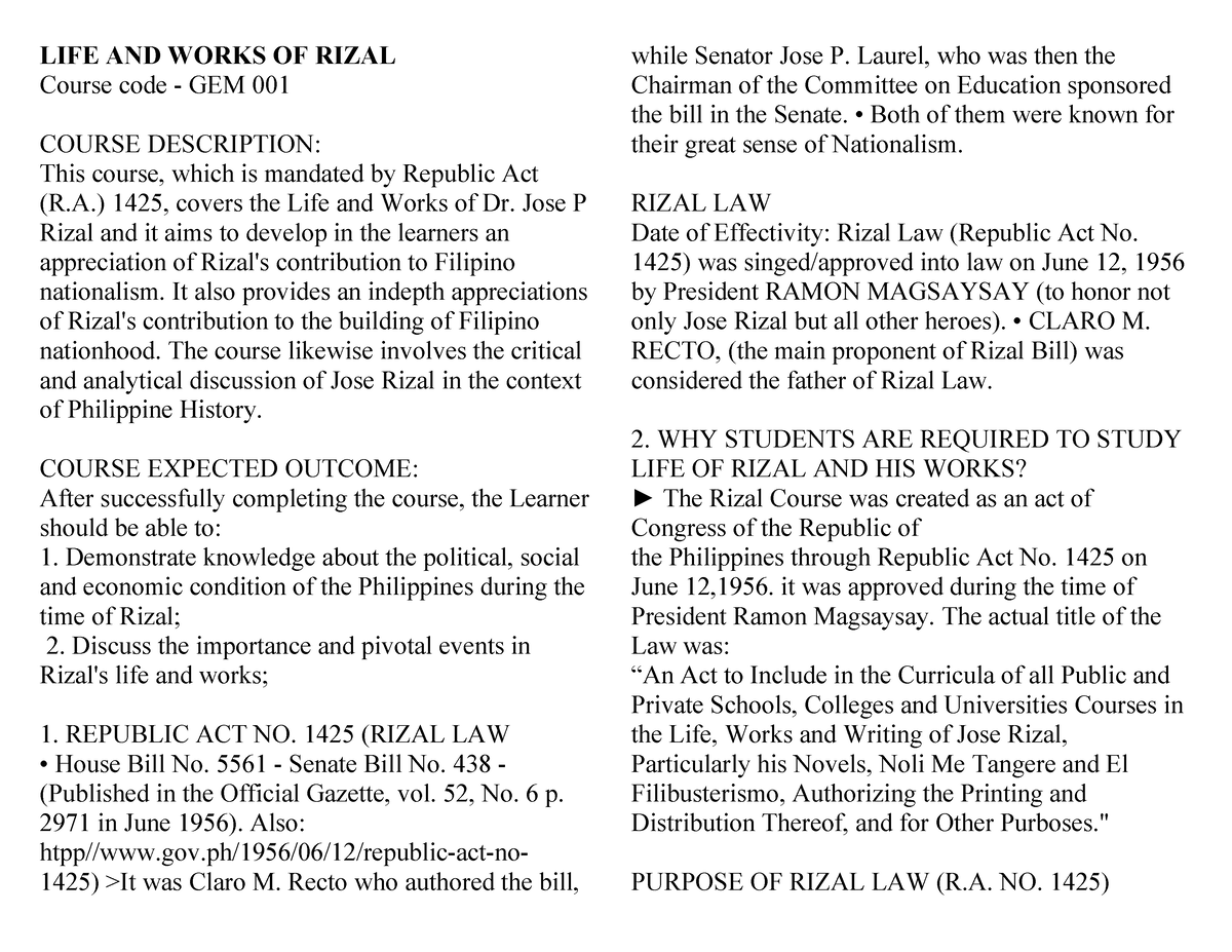 Full Mid Term Lesson Of Life And Works Of Rizal - LIFE AND WORKS OF ...