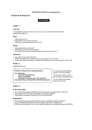 Tong hop bai mau - Ielts Speaking Part 1-converted - speaking - Studocu