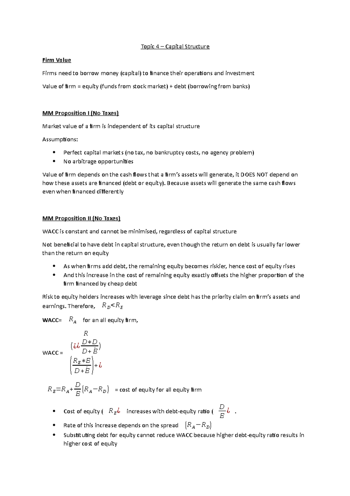 Topic 4 - Capital Structure - Topic 4 – Capital Structure Firm Value ...