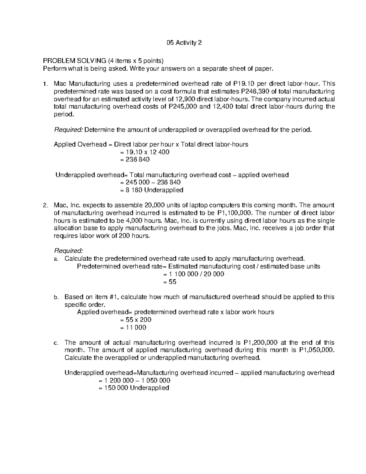 CAC Activity 5 - practice material - 05 Activity 2 PROBLEM SOLVING (4 ...