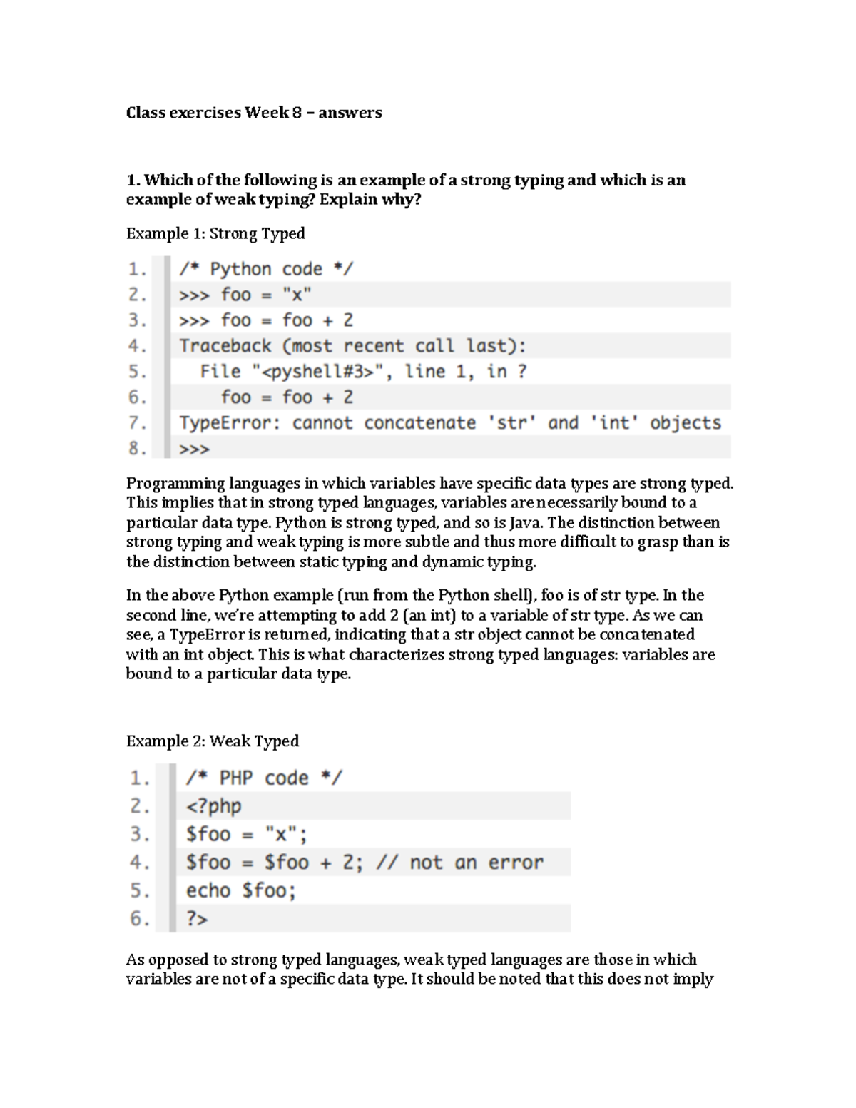 Class exercises Week 8 – answers - Class exercises Week 8 – answers 1 ...