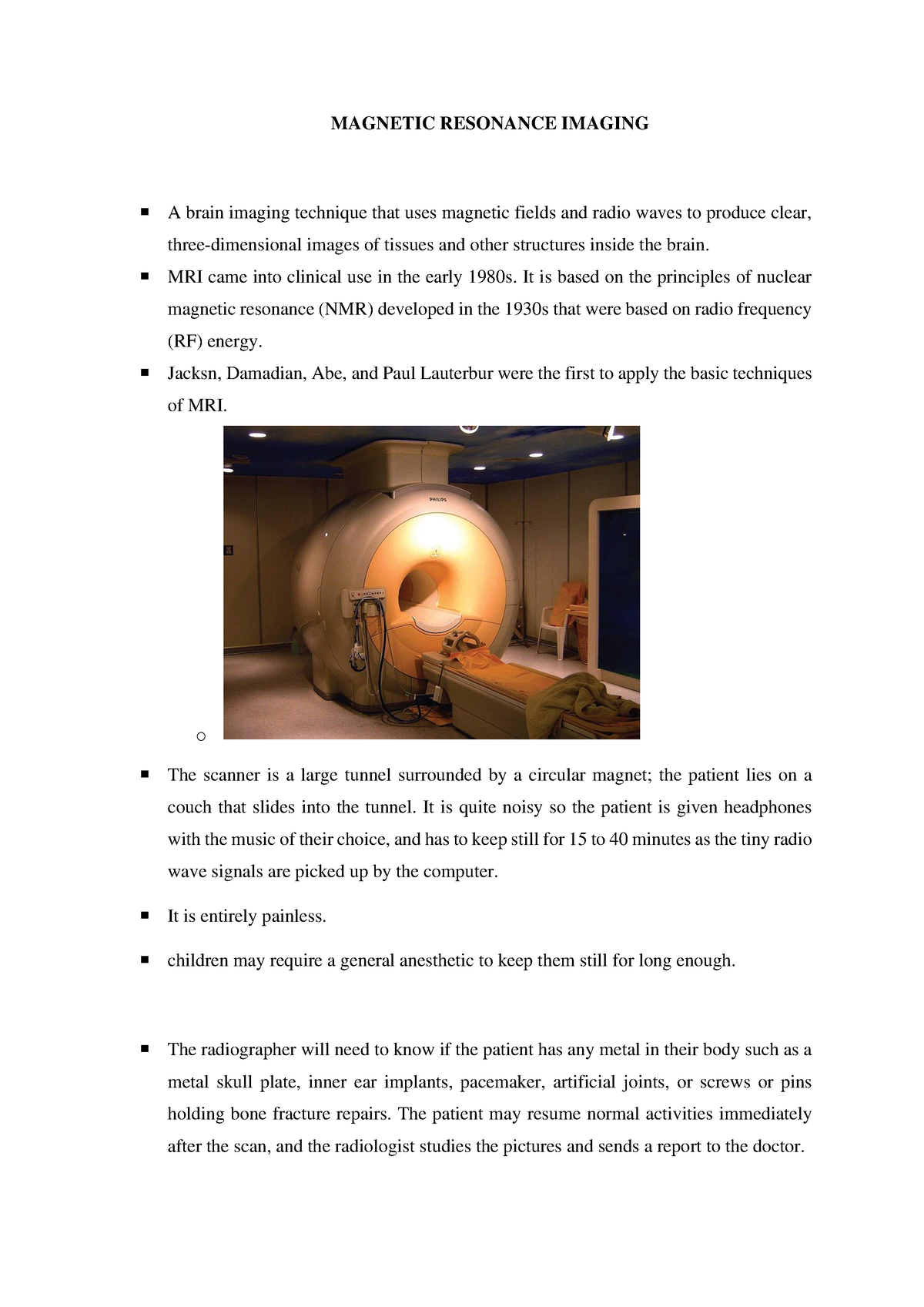 Magnetic Resonance Imaging - MAGNETIC RESONANCE IMAGING A Brain Imaging ...