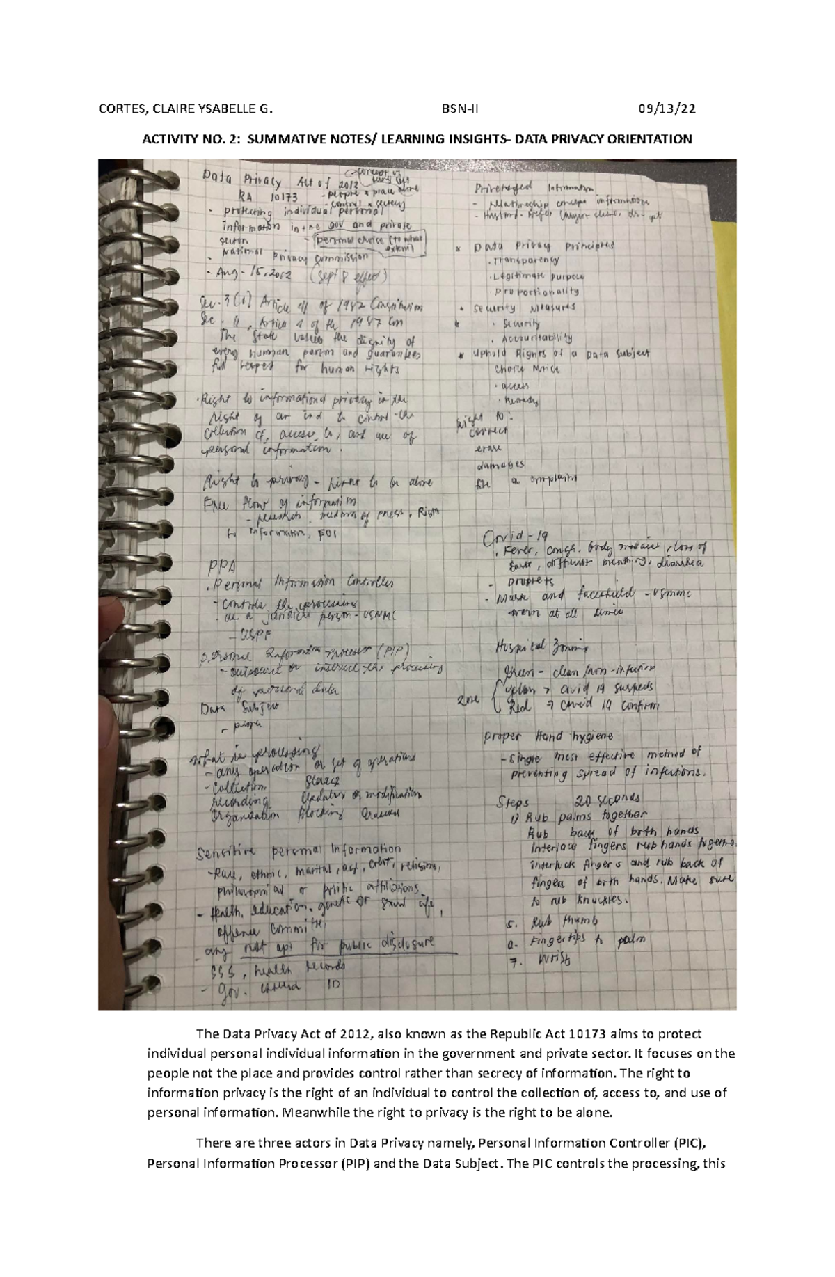Activity 2 Summative Notes DATA Privacy Orientation ( Cortes) - CORTES ...