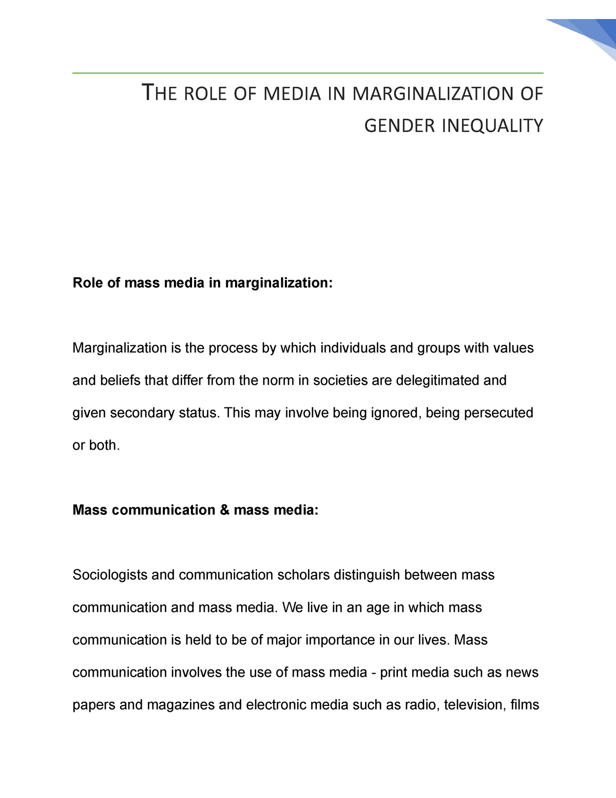 gender marginalization essay