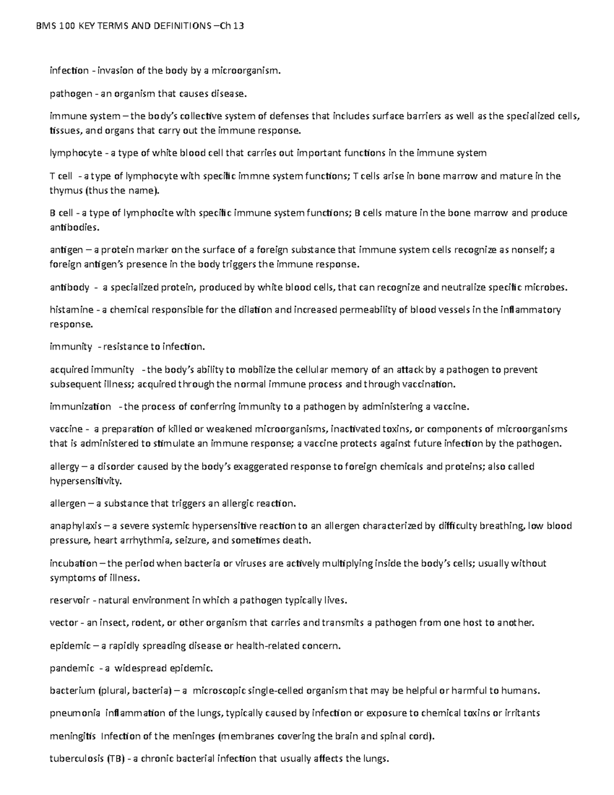 BMS 100 Ch 13 Terms BMS 100 KEY TERMS AND DEFINITIONS Ch 13