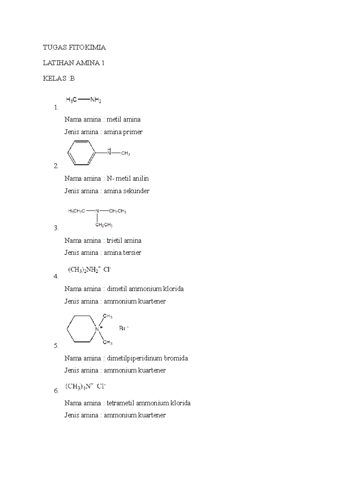 Tugas Fitokimia Latihan Amina 1 - TUGAS FITOKIMIA LATIHAN AMINA 1 KELAS ...