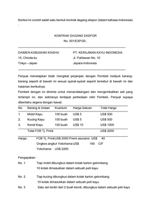 Contoh Kontrak Dagang Heat Transfer Berikut Ini Contoh Salah Satu Bentuk Kontrak Dagang Ekspor Dalam Bahasa Indonesia Kontrak Dagang Ekspor No 001 Exp 20 Studocu Berikut ini merupakan contoh pengusaha-pengusaha yang sukses bidang usaha jajanan ini.