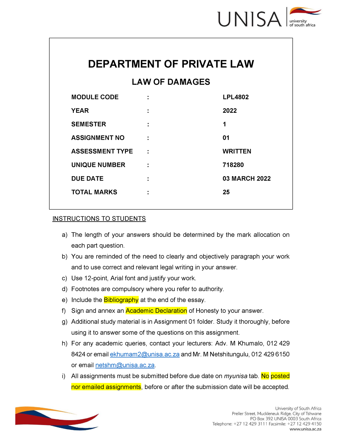 law of damages assignment 2 2021