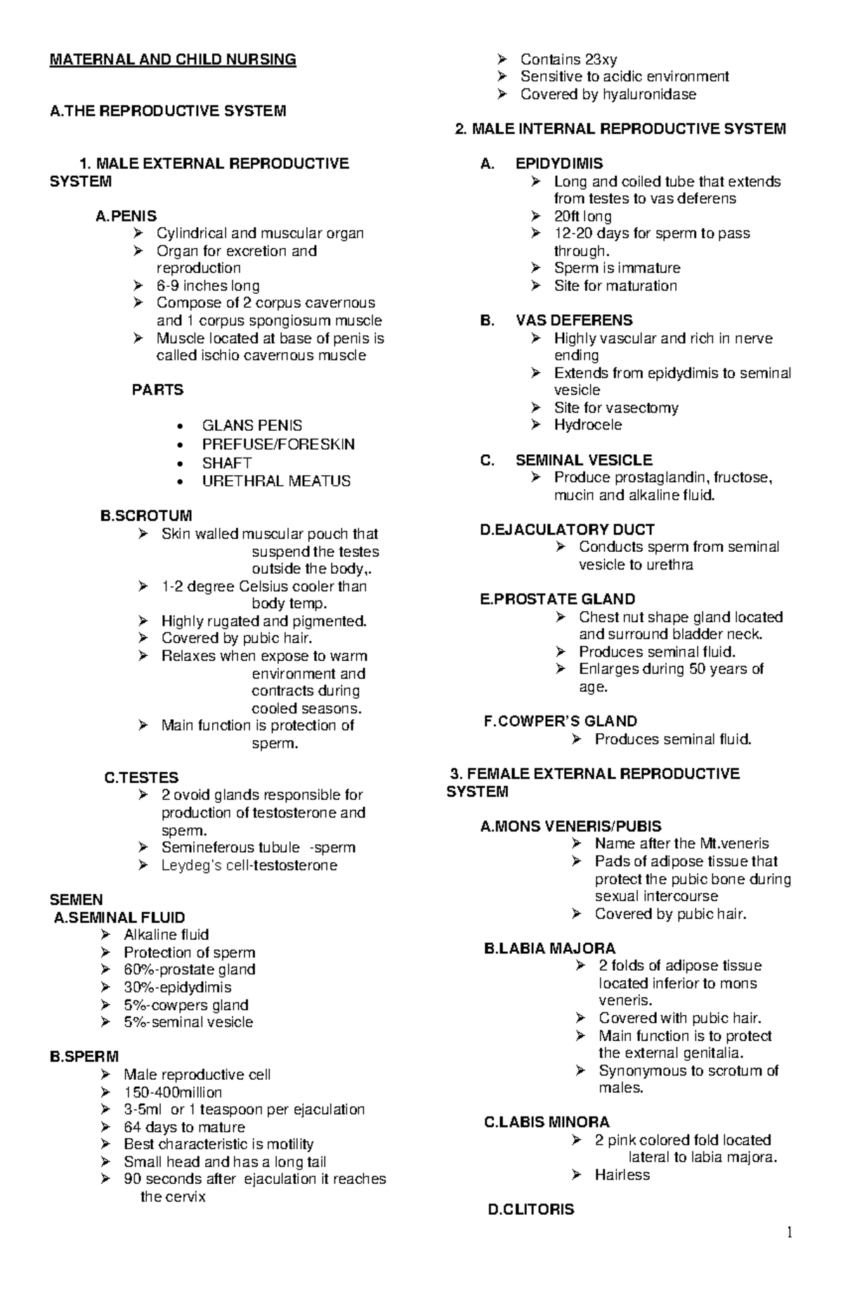 MCNBullets Maternal and Child health notes MATERNAL AND CHILD